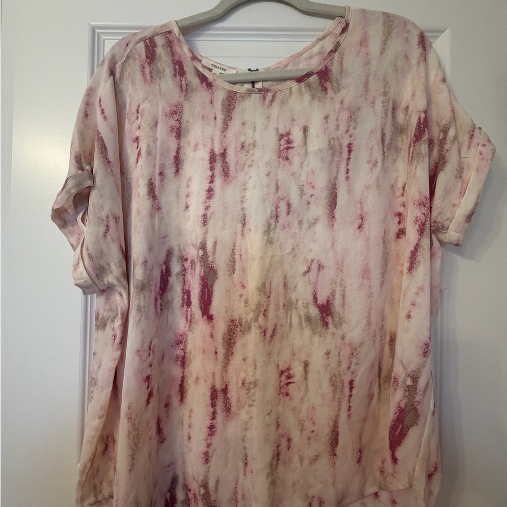 Maurices Short Sleeve Tie-Dye Top - Pink and White